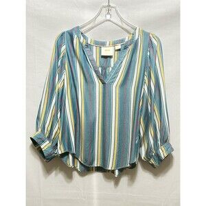 Maeve by Anthropologie Womens M Turquoise Striped Balloon Sleeve Top